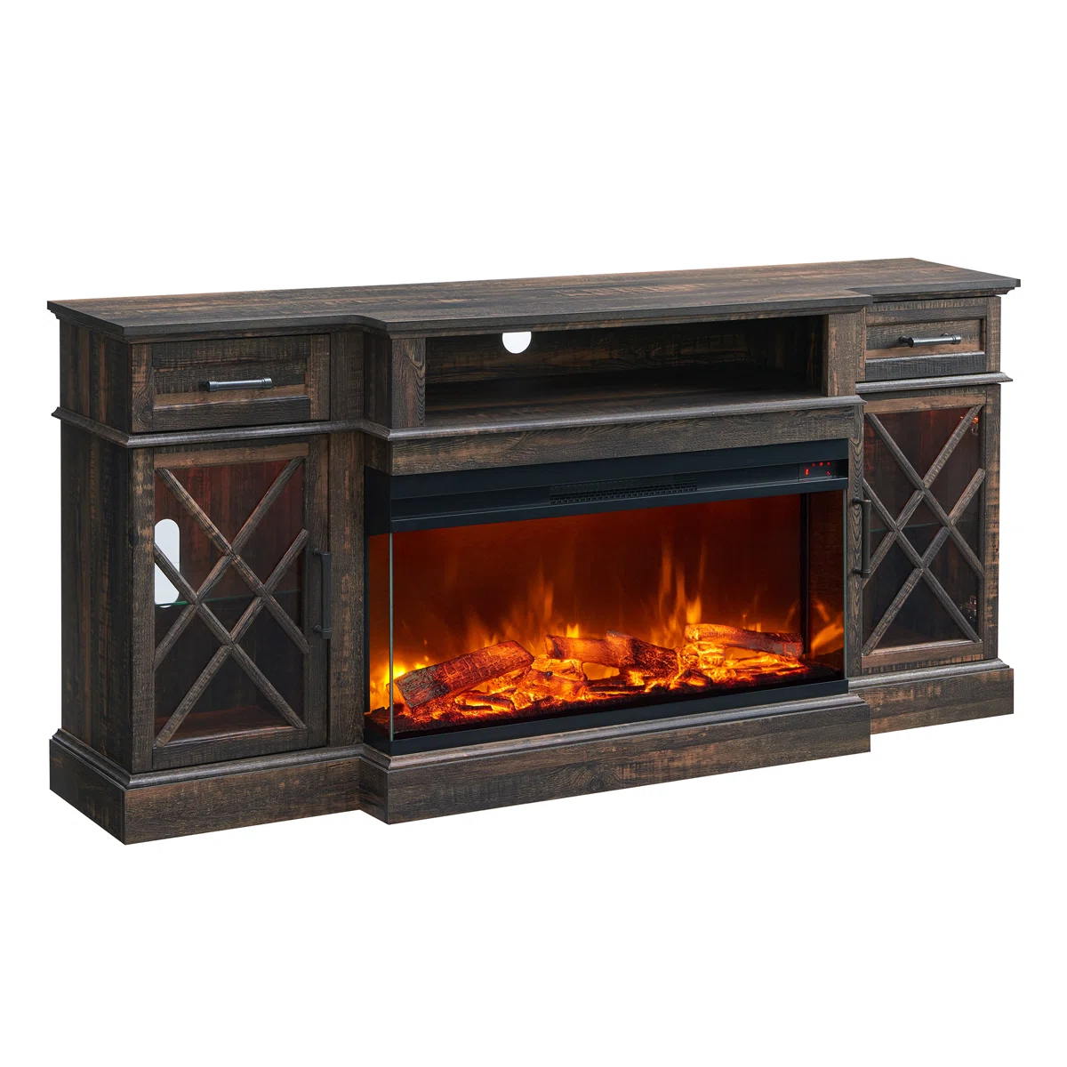 Gaobo Farmhouse Fireplace Wood Entertainment Center With Electric Fireplace & Timer