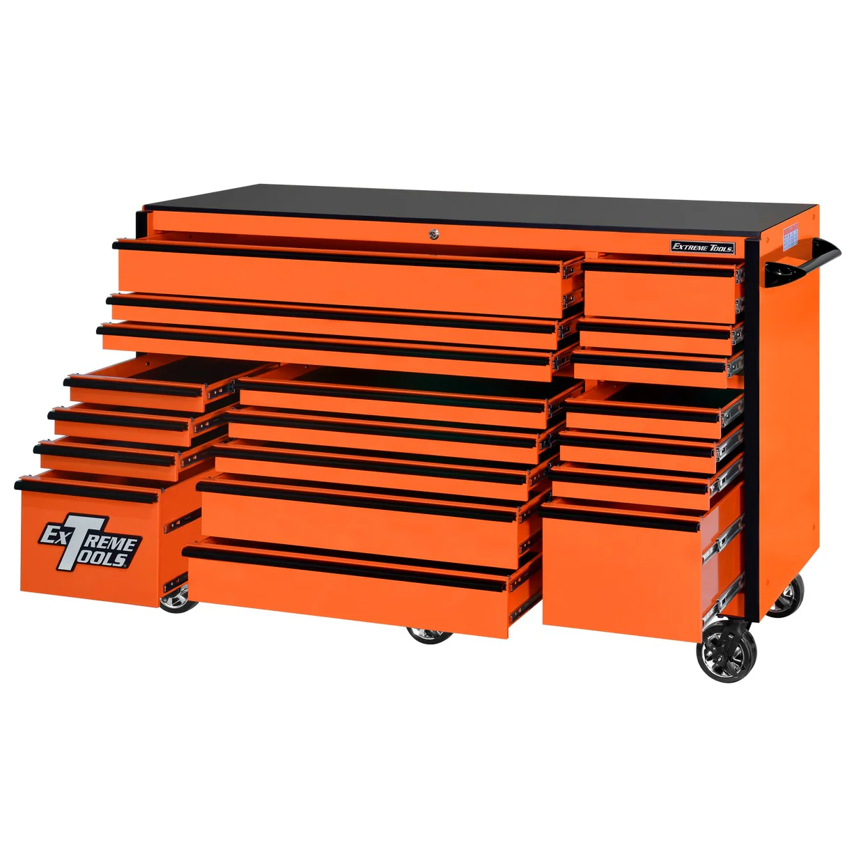 Extreme Tools 72″ x 30″, 19 Drawer Roller Cabinet with 250 lbs. drawer slides, RX 250 Series
