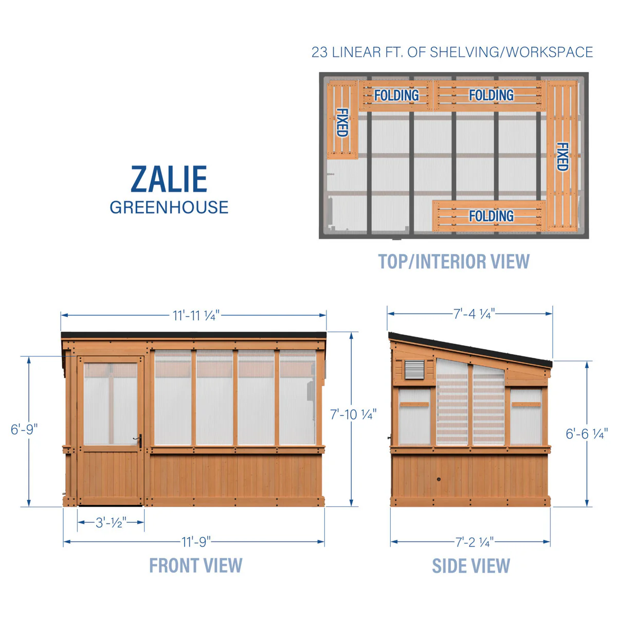Backyard Discovery Zalie 12' x 7' Cedar Wood and Polycarbonate Walk-In Outdoor Greenhouse Kit with PowerPort