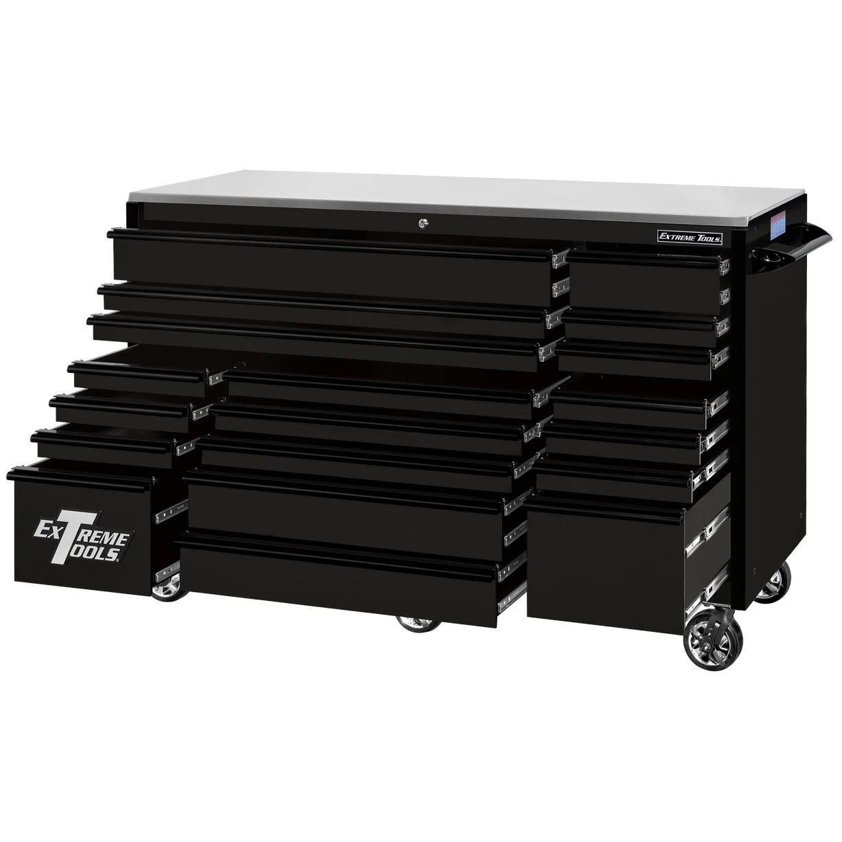Extreme Tools 72″ x 30″, 19 Drawer Roller Cabinet with 250 lbs. drawer slides, RX 250 Series