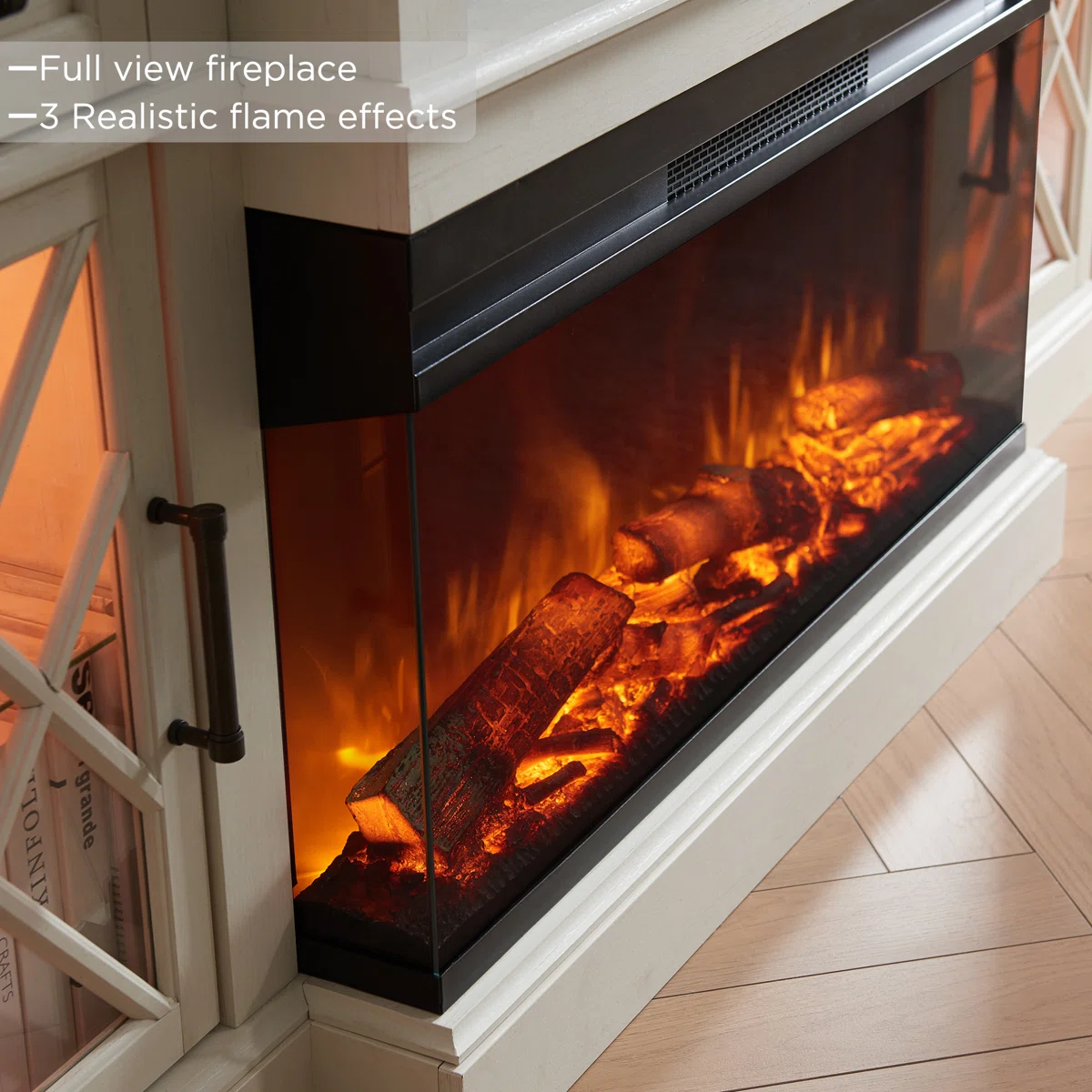 Gaobo Farmhouse Fireplace Wood Entertainment Center With Electric Fireplace & Timer