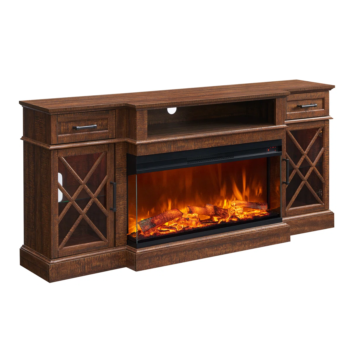 Gaobo Farmhouse Fireplace Wood Entertainment Center With Electric Fireplace & Timer