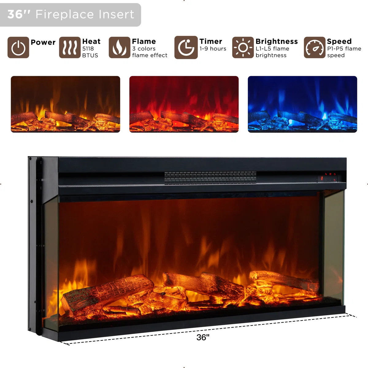 Gaobo Farmhouse Fireplace Wood Entertainment Center With Electric Fireplace & Timer