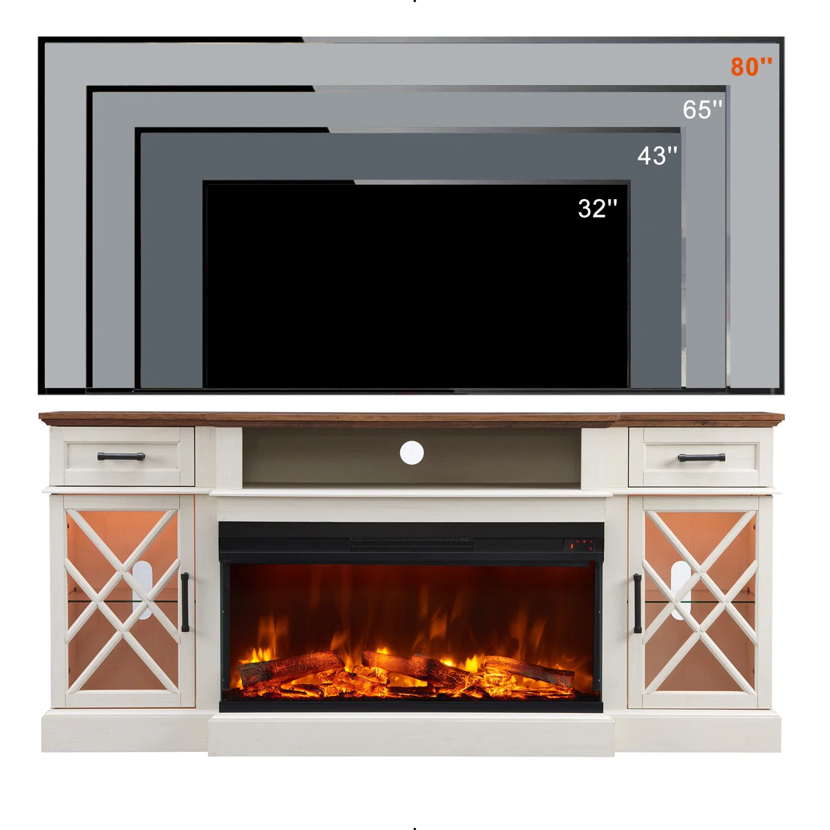 Gaobo Farmhouse Fireplace Wood Entertainment Center With Electric Fireplace & Timer