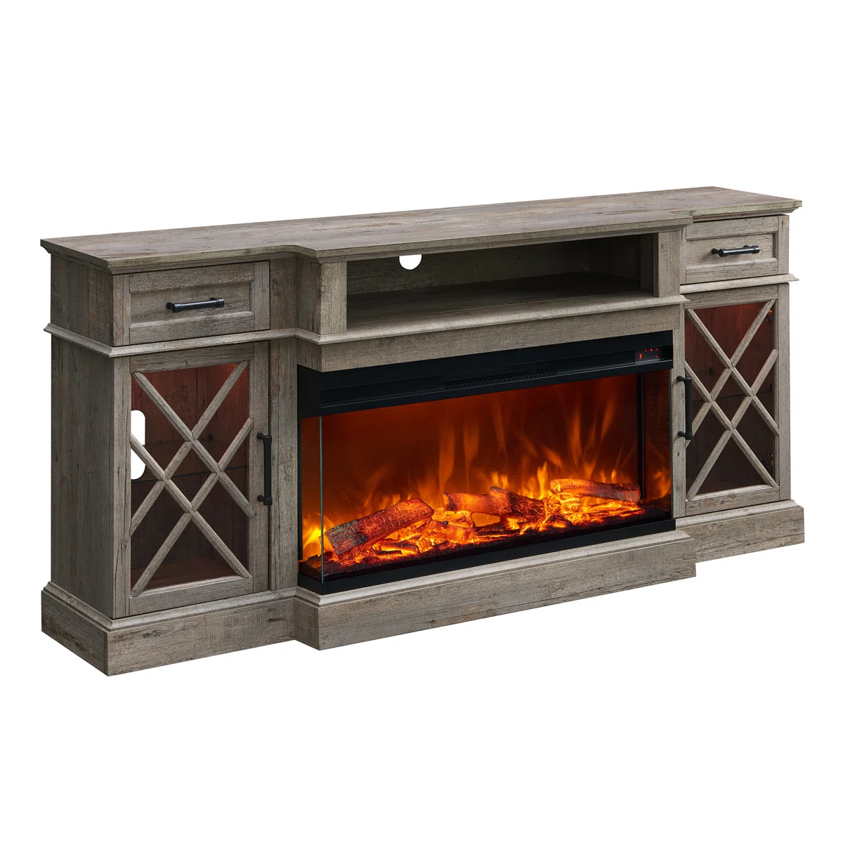 Gaobo Farmhouse Fireplace Wood Entertainment Center With Electric Fireplace & Timer