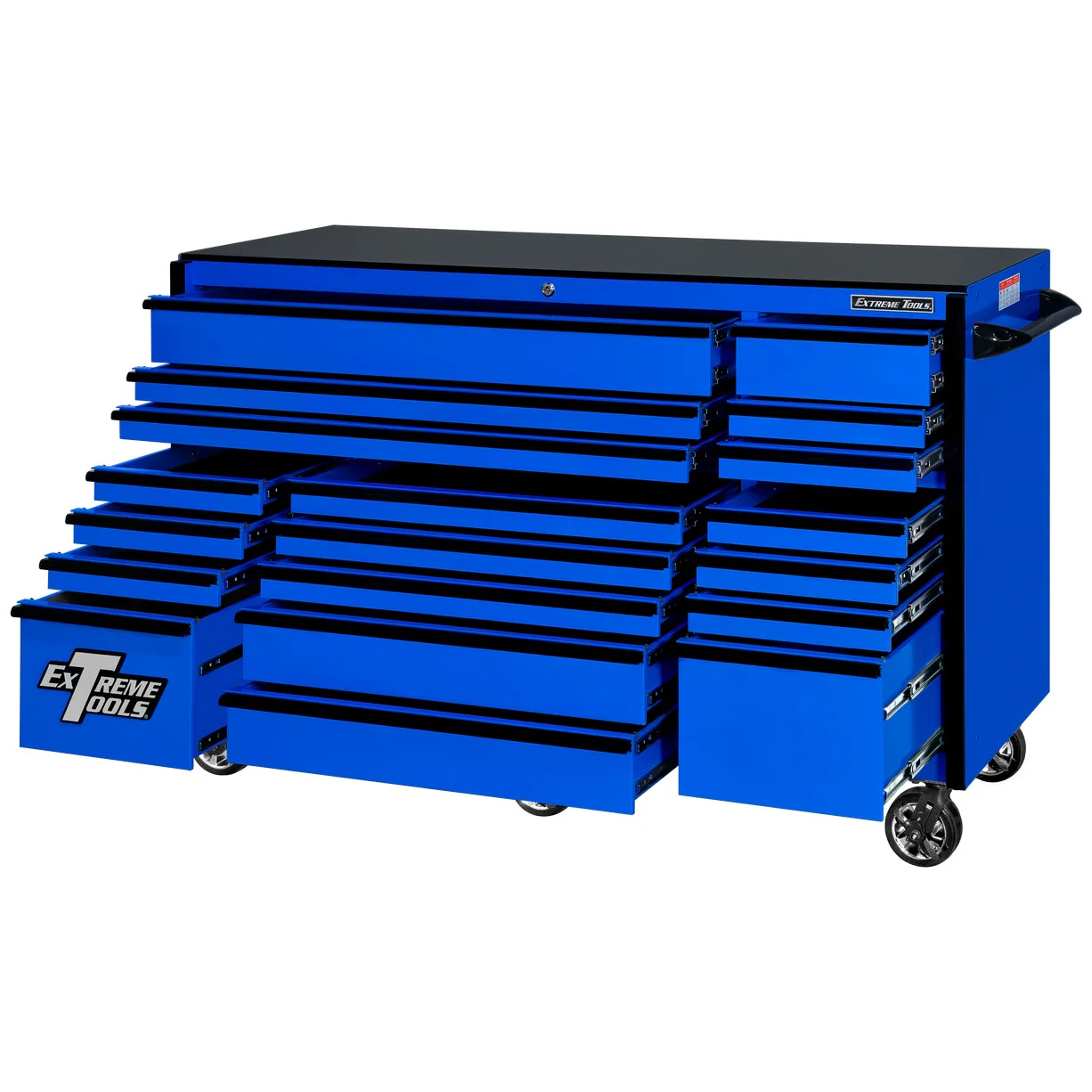 Extreme Tools 72″ x 30″, 19 Drawer Roller Cabinet with 250 lbs. drawer slides, RX 250 Series
