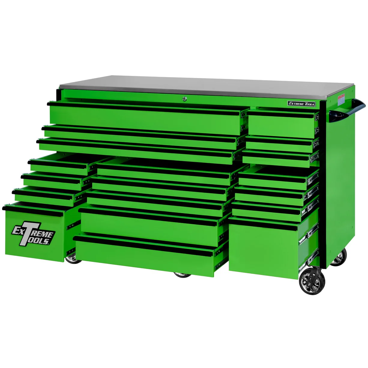 Extreme Tools 72″ x 30″, 19 Drawer Roller Cabinet with 250 lbs. drawer slides, RX 250 Series