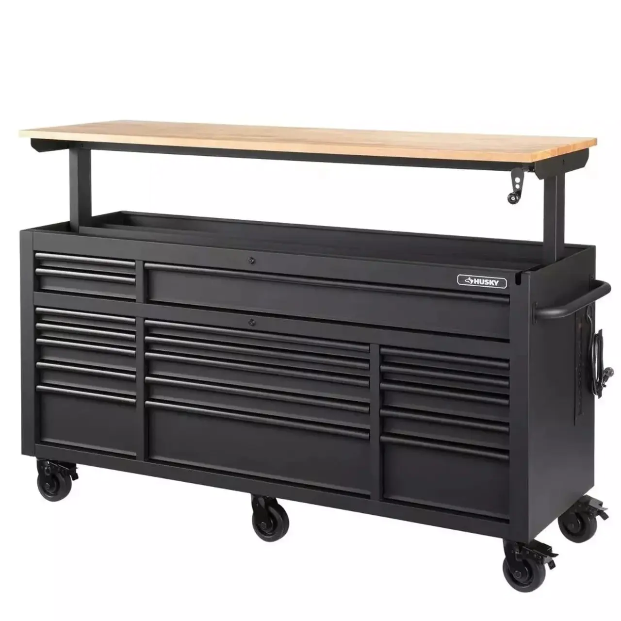 Heavy duty 72 in. W 18 Drawer Deep Tool Box Mobile Workbench in Matte Black with Adjustable Height Hardwood Top