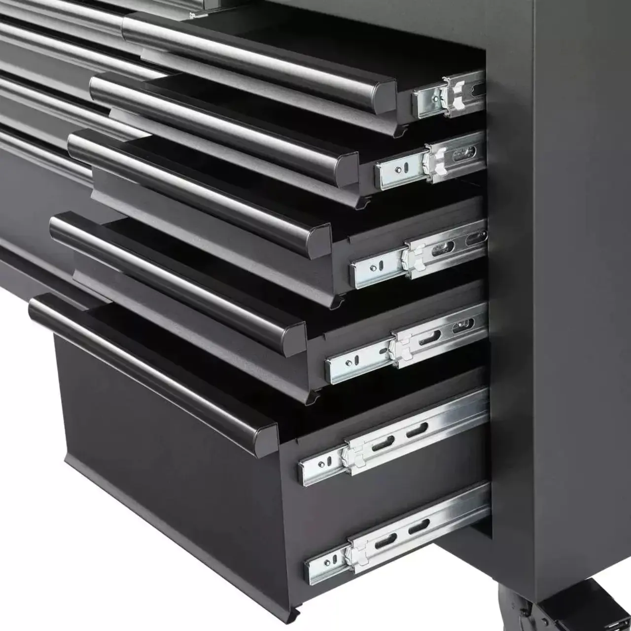 Heavy duty 72 in. W 18 Drawer Deep Tool Box Mobile Workbench in Matte Black with Adjustable Height Hardwood Top