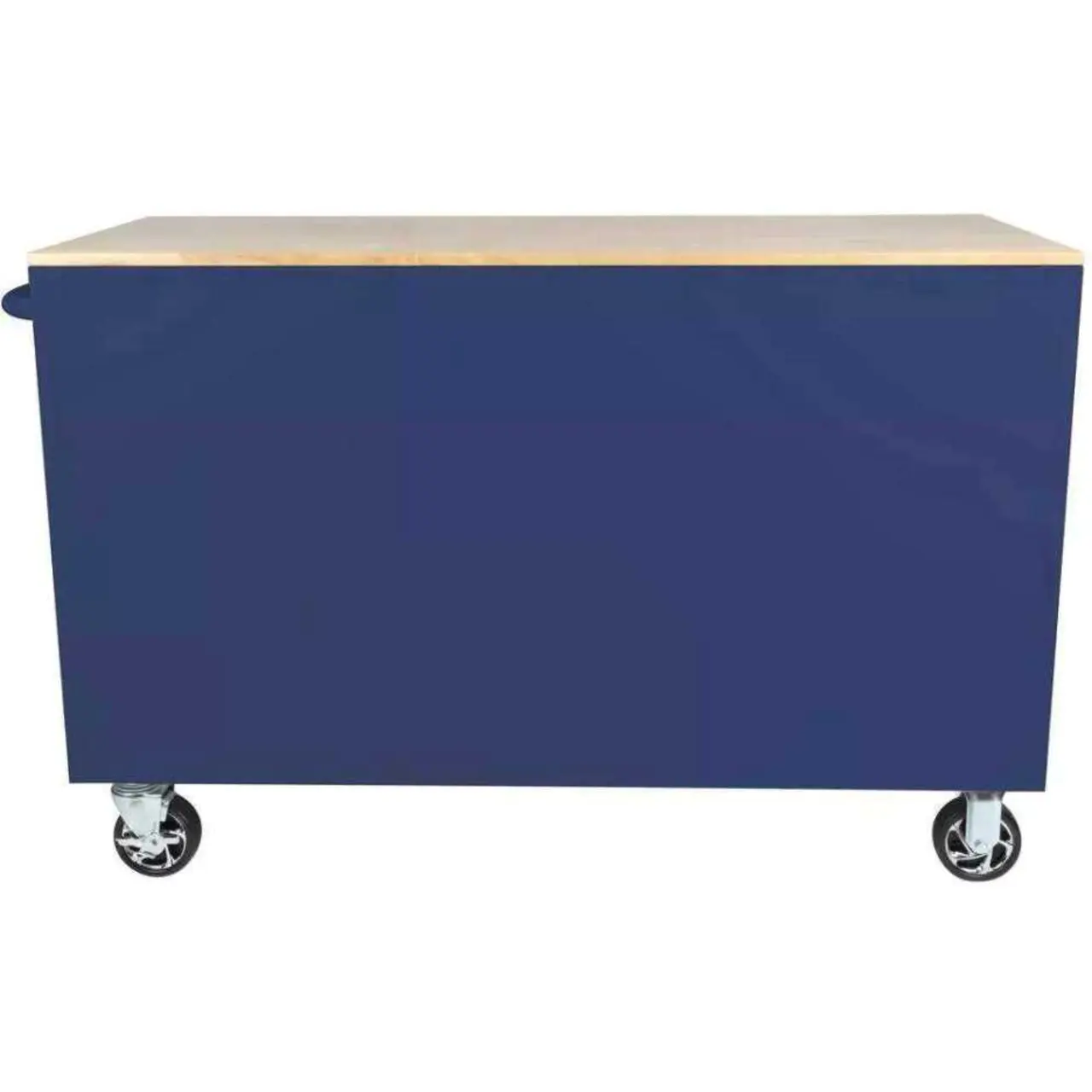 56 inches. W 5 Drawer 1 Door Deep Tool Box Mobile Workbench, Bright Blue, Hardwood Top