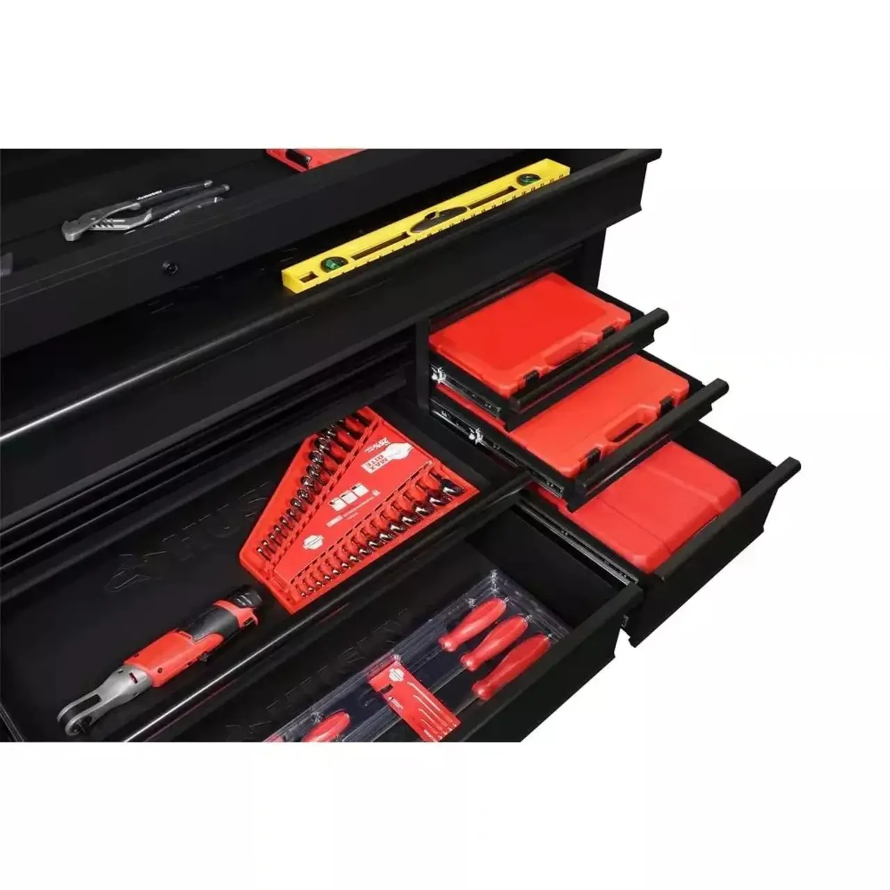 Heavy duty 72 in. W 18 Drawer Deep Tool Box Mobile Workbench in Matte Black with Adjustable Height Hardwood Top