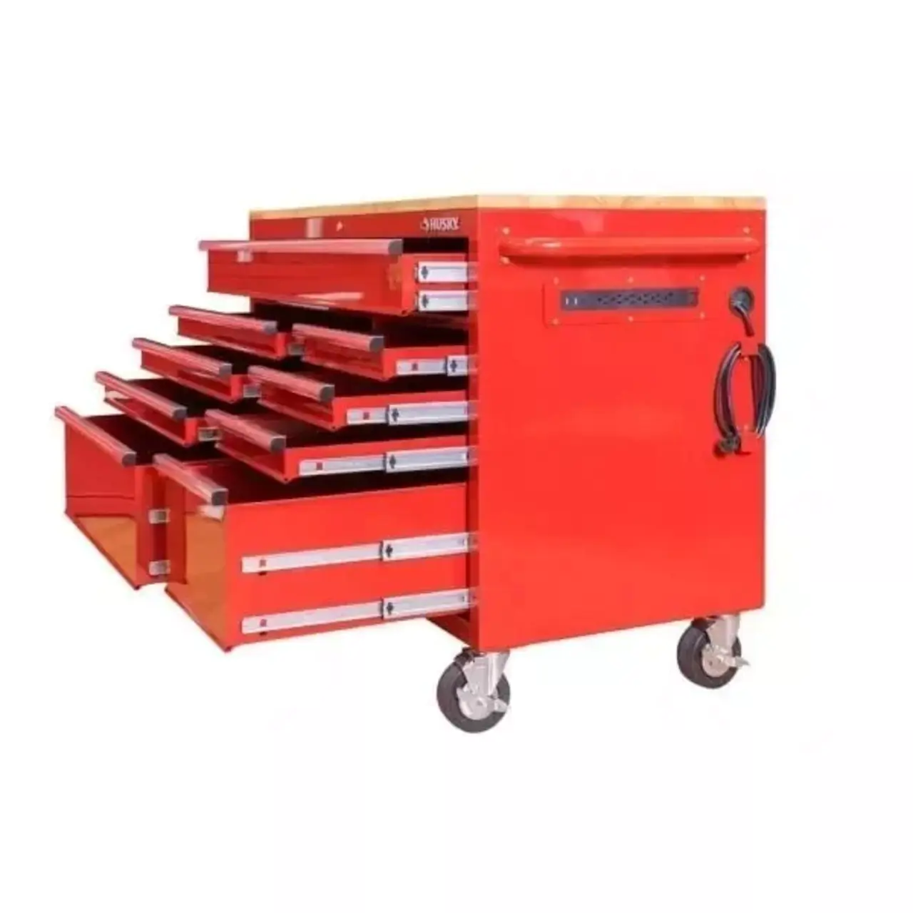 52 inches 24 inches wide. D 9 drawer bright red mobile workbench
