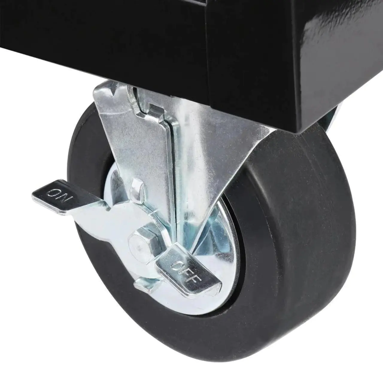 62-inch 14-drawer mobile workbench, solid wood top, black