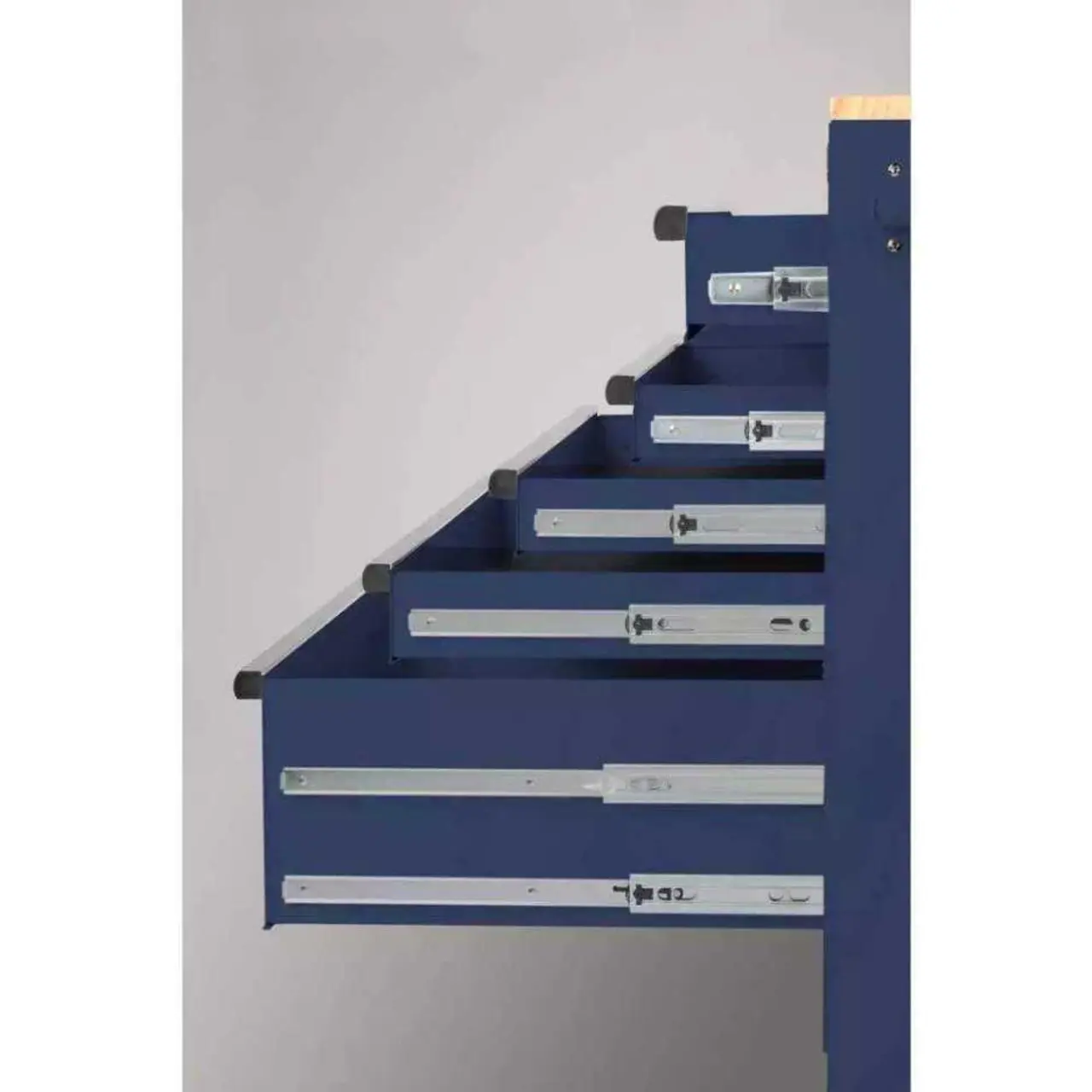 56 inches. W 5 Drawer 1 Door Deep Tool Box Mobile Workbench, Bright Blue, Hardwood Top