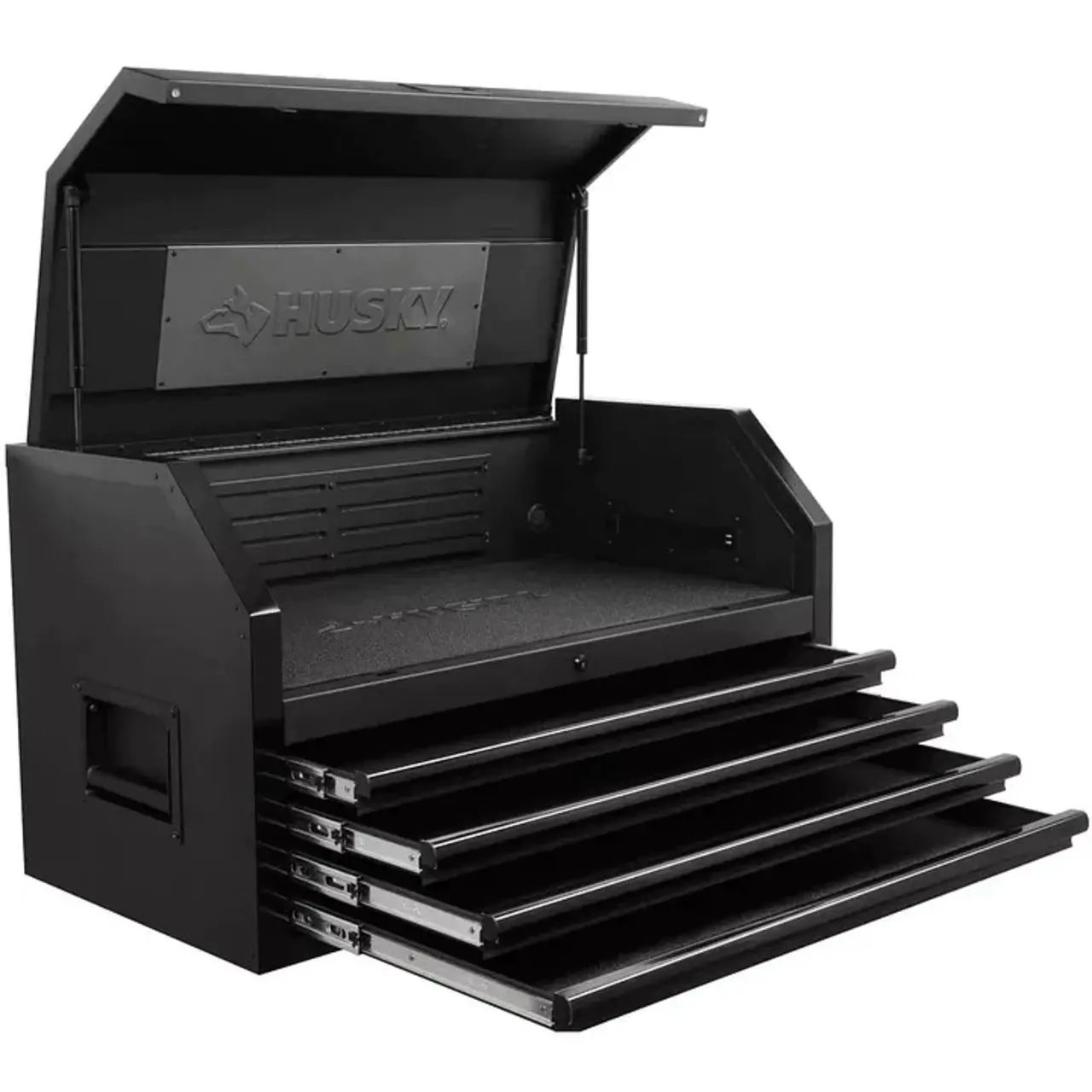 Industrial 41 inches. WX 21.5 inches. D matte black 4 drawer top tool box