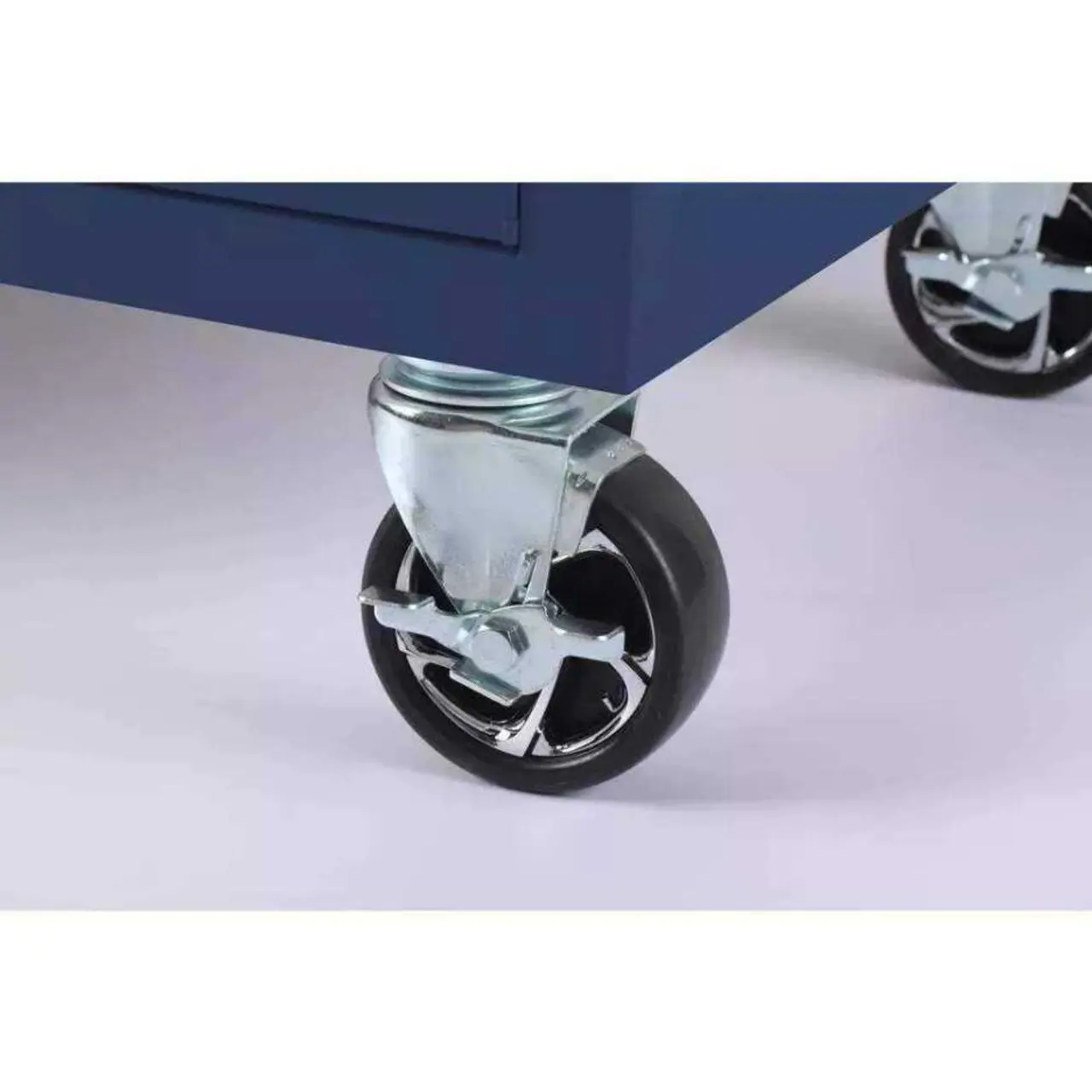 56 inches. W 5 Drawer 1 Door Deep Tool Box Mobile Workbench, Bright Blue, Hardwood Top