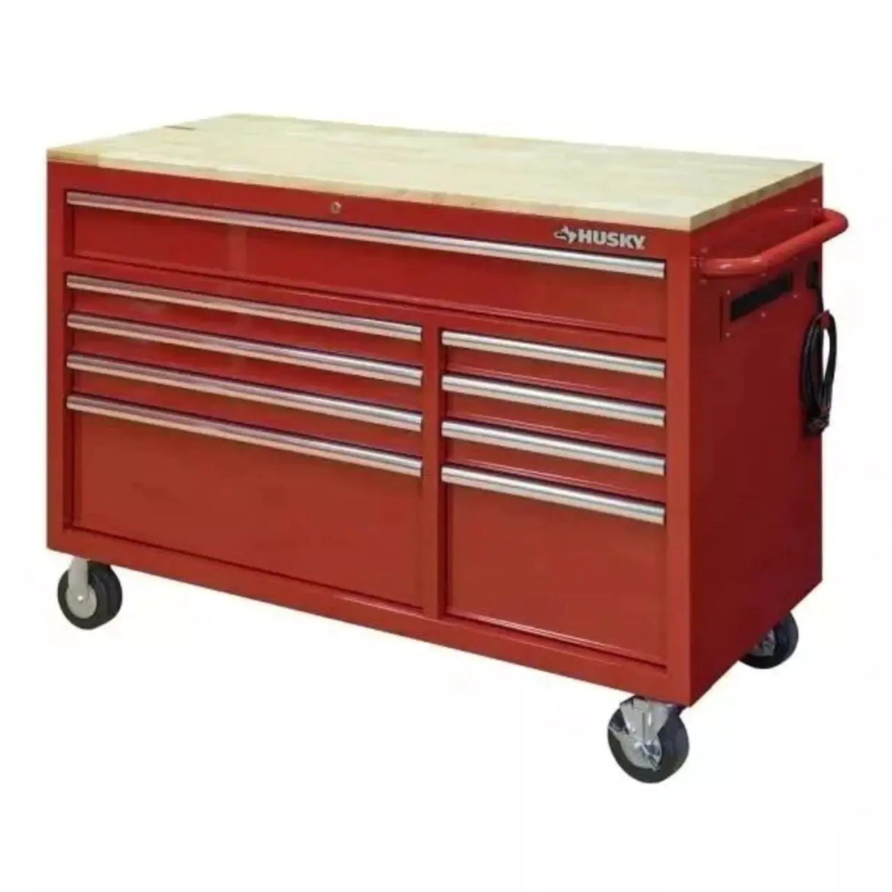 52 inches 24 inches wide. D 9 drawer bright red mobile workbench