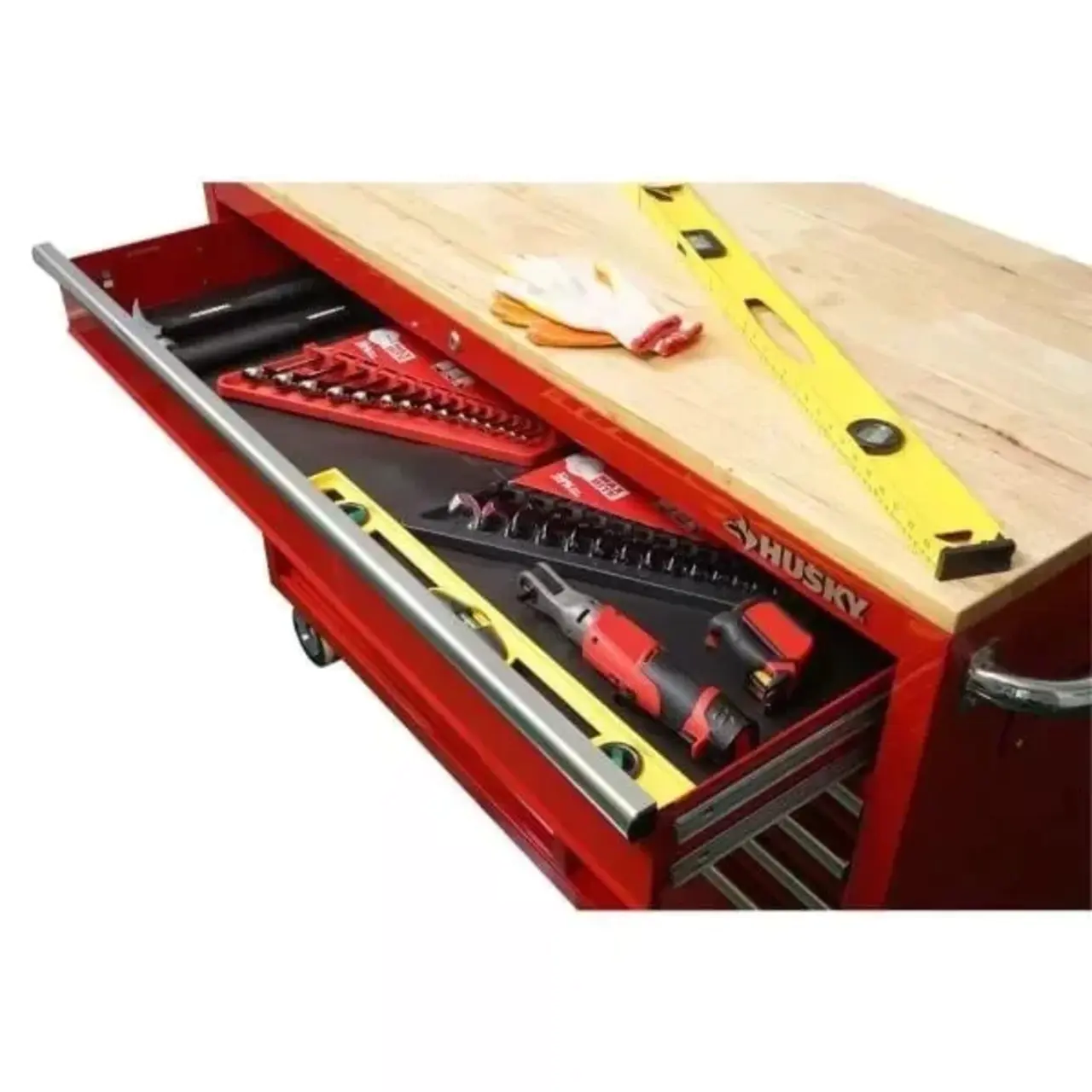 52 inches 24 inches wide. D 9 drawer bright red mobile workbench
