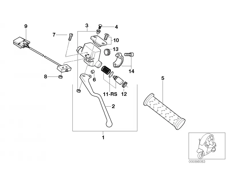 BMW Handbrake Lever Genuine C1 - C1 200 (n°1 on the picture)