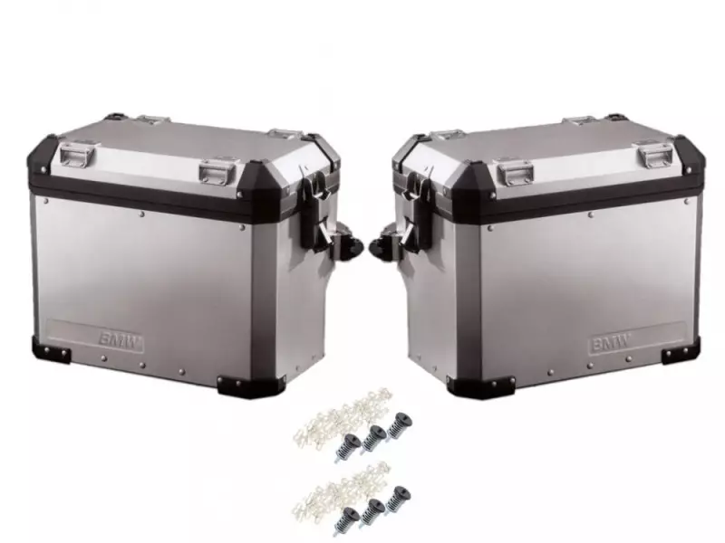 BMW Set of 2 Motorcycle Pannier Aluminium - R1200GS (K25) / R1200GS Adventure (K25) 2004-2012 (Codeable Key)