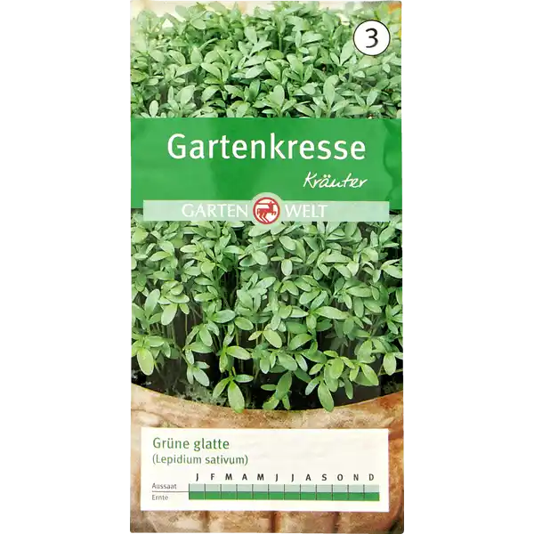 GARTEN-KRESSE, GRÜN, GLATT