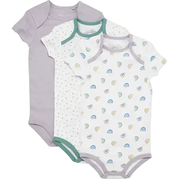 3er Set Baby-Bodys Gr. 74 / 80 lila / grau