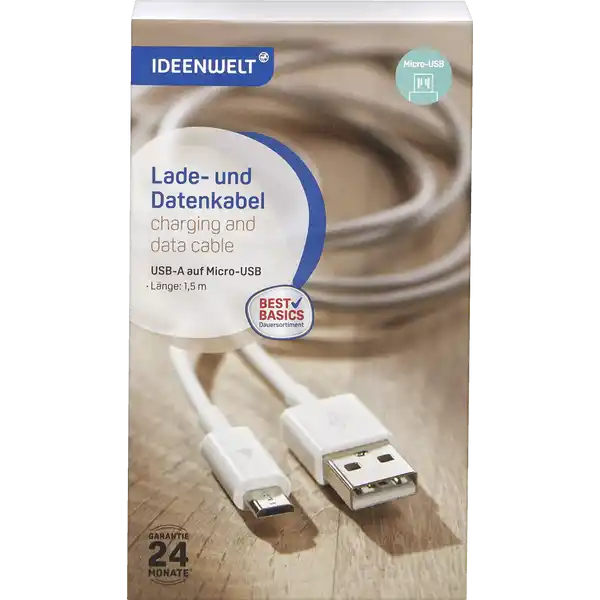 Lade- & Datenkabel USB-A auf Micro-USB, weiß