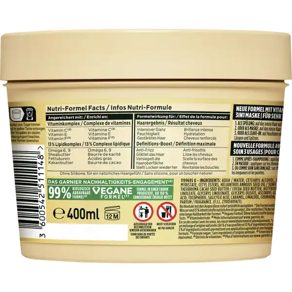 Haarkur Kakao Butter Hair Food 3in1 Maske Sehr Trockenes & Lockiges Haar