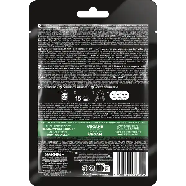 AHA + BHA Kohle Mattierende Serum-Tuchmaske