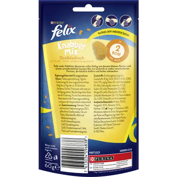 Knabber Mix Leckerlis Dreikäsehoch mit Cheddar,- Gouda- & Edamerkäsegeschmack