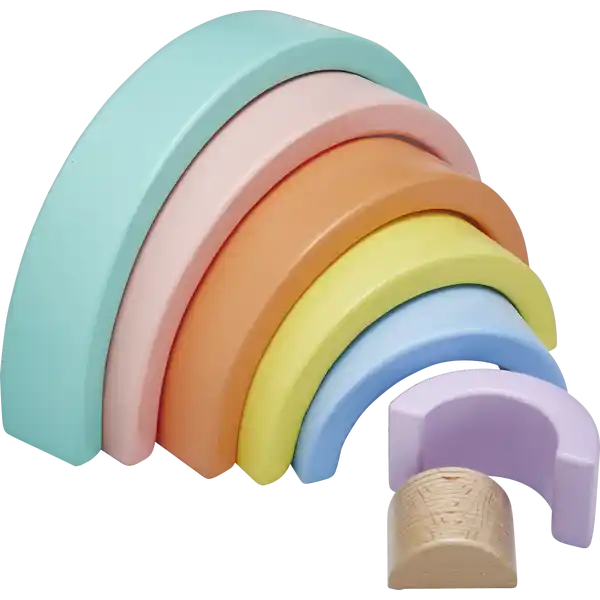 Holz-Stapelspiel Regenbogen pastell