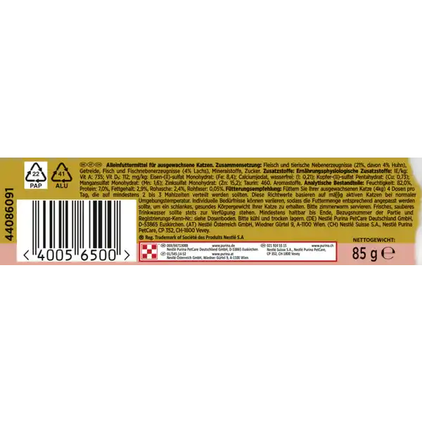 Gold Zarte Häppchen in Sauce mit Lachs & Huhn