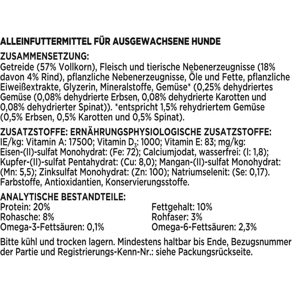 Hundetrockenfutter Original mit Rind & Gartengemüse