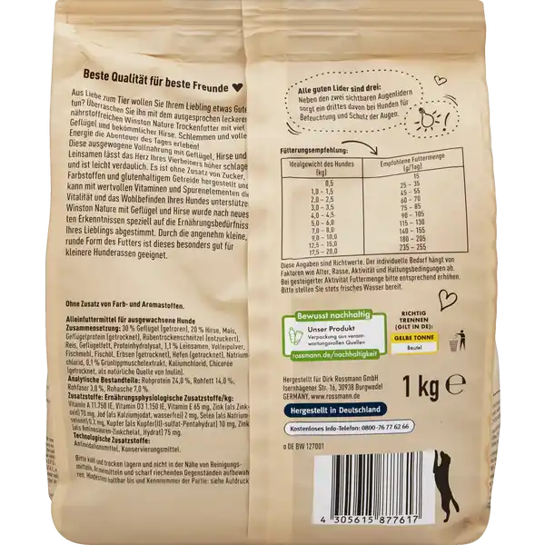 Hund Nature Trockenfutter für kleine Hunde Geflügel und Hirse