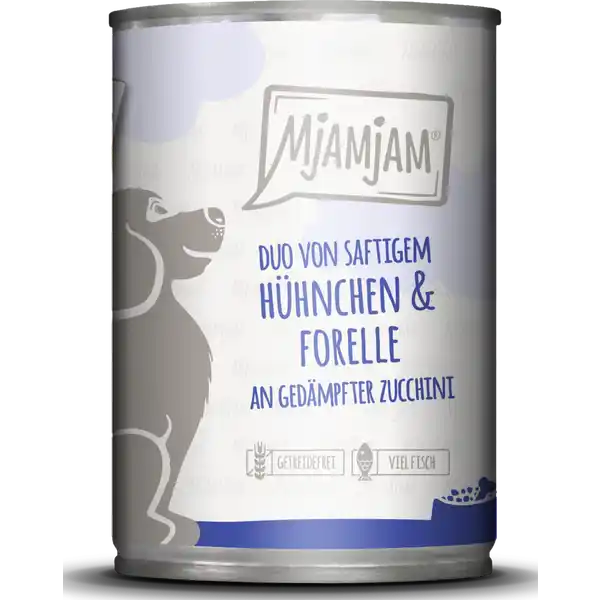 Duo von saftigem Hühnchen & Forelle an gedämpfter Zucchini 400g