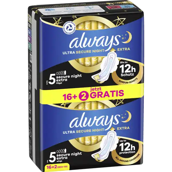 Ultra Secure Night Binden Extra mit Flügeln Big Pack + 2 Gratis