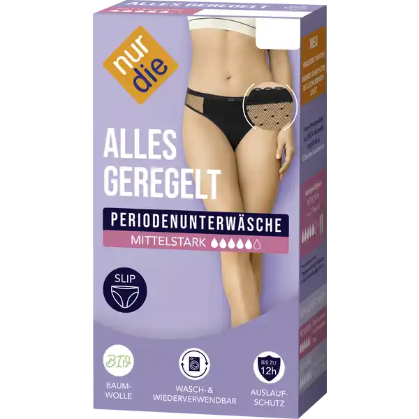 Periodenunterwäsche Slip mit Spitze mittelstark schwarz Gr. L 44-46