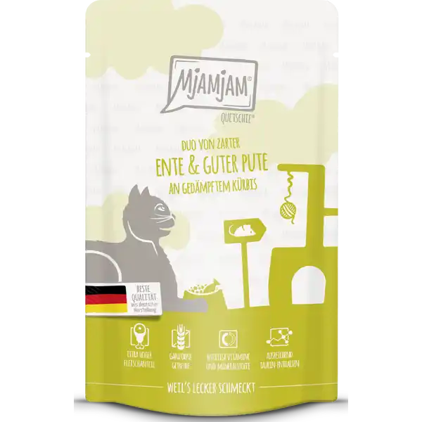 Quetschie - Duo von zarter Ente & guter Pute an gedämpftem Kürbis 125g