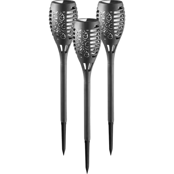 Solar-Gartenfackeln Schwarz 3er-Set