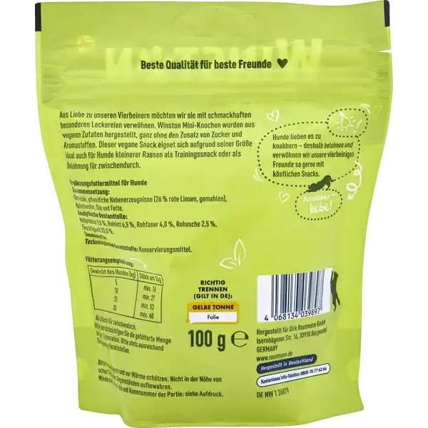 Veggie Mini Knochen reich an roten Linsen