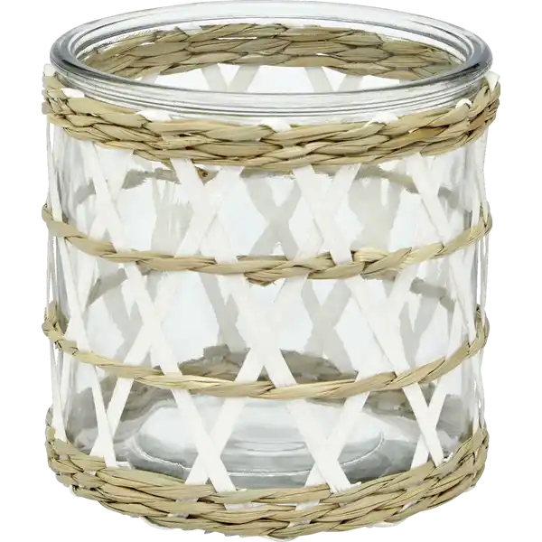 Glaswindlicht mit Strohnetz weiss