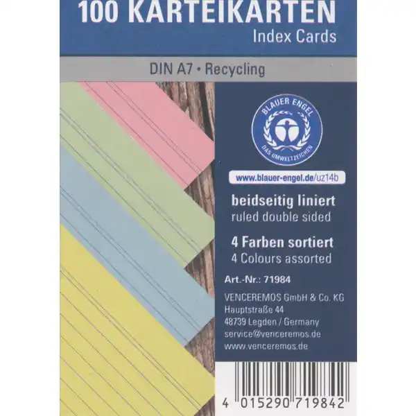 Karteikarte DIN A7, bunt
