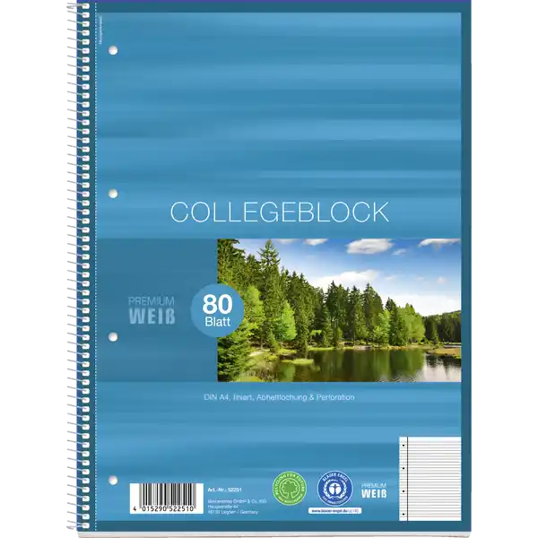 A4 Collegeblock, liniert, ohne Rand, 80 Blatt
