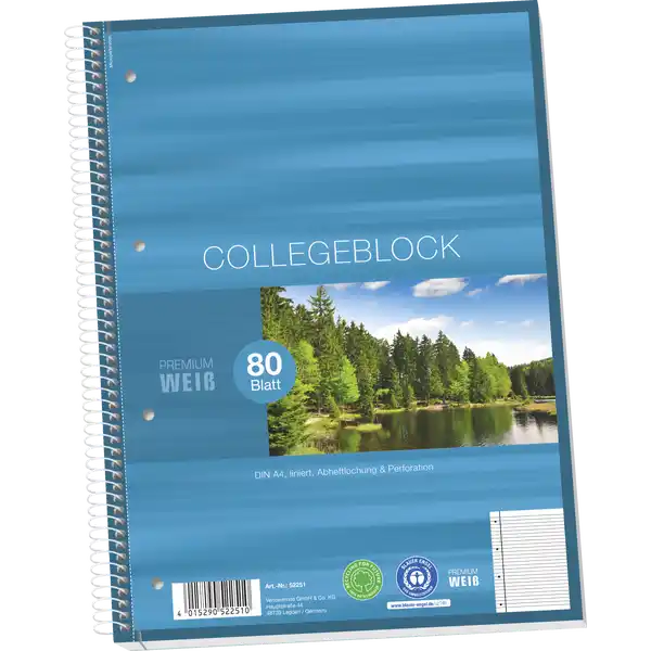 A4 Collegeblock, liniert, ohne Rand, 80 Blatt