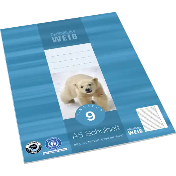 A5 Heft, Lin. 9, liniert mit Rand, 16 Blatt