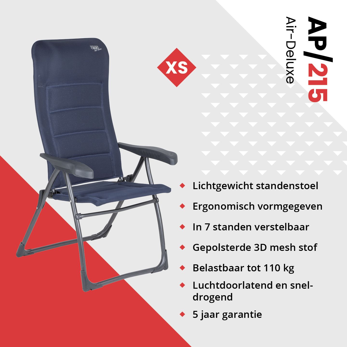 Crespo AP-215 Air-Deluxe Blue standenstoel