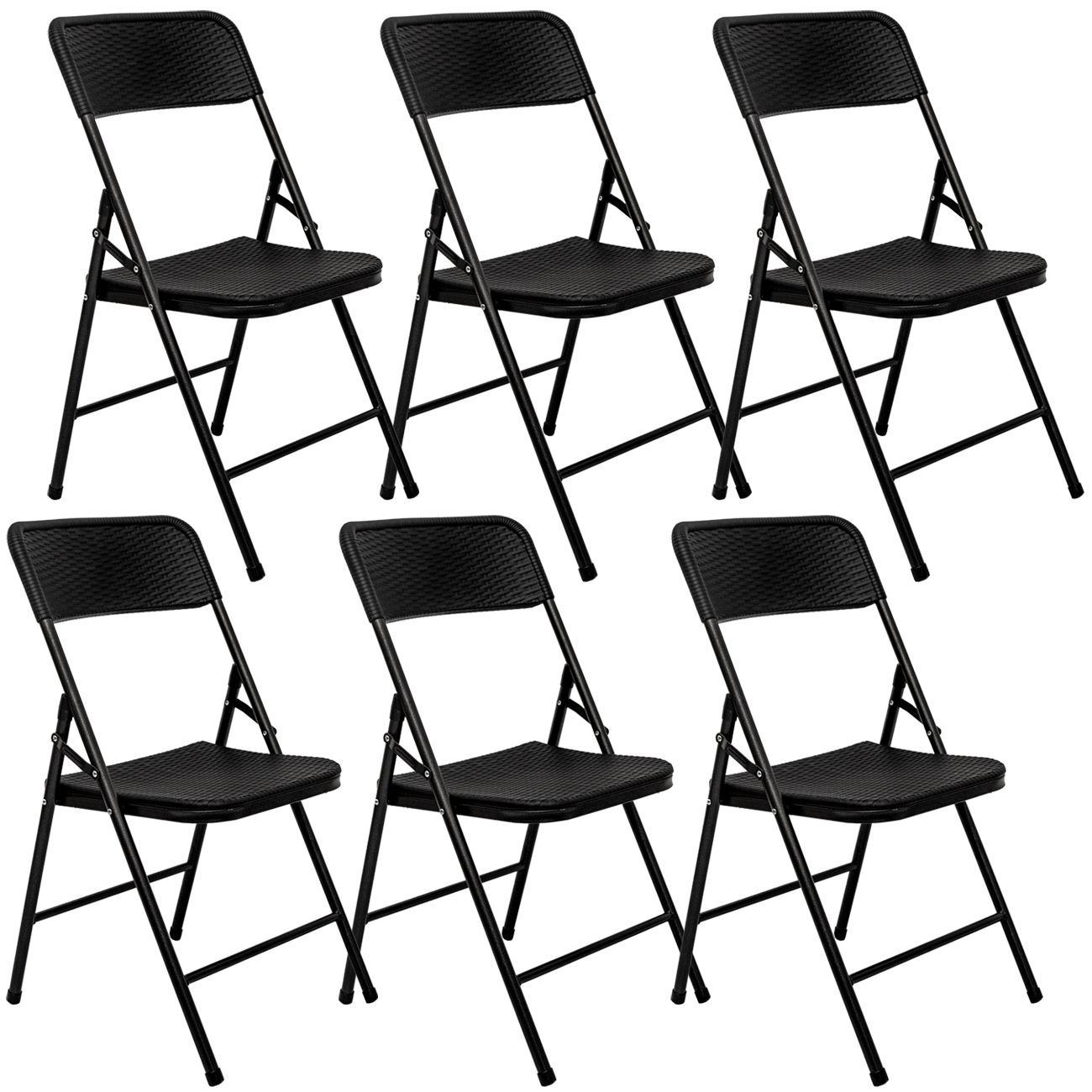 AMANKA set van 6 zwarte rotan look klapstoelen