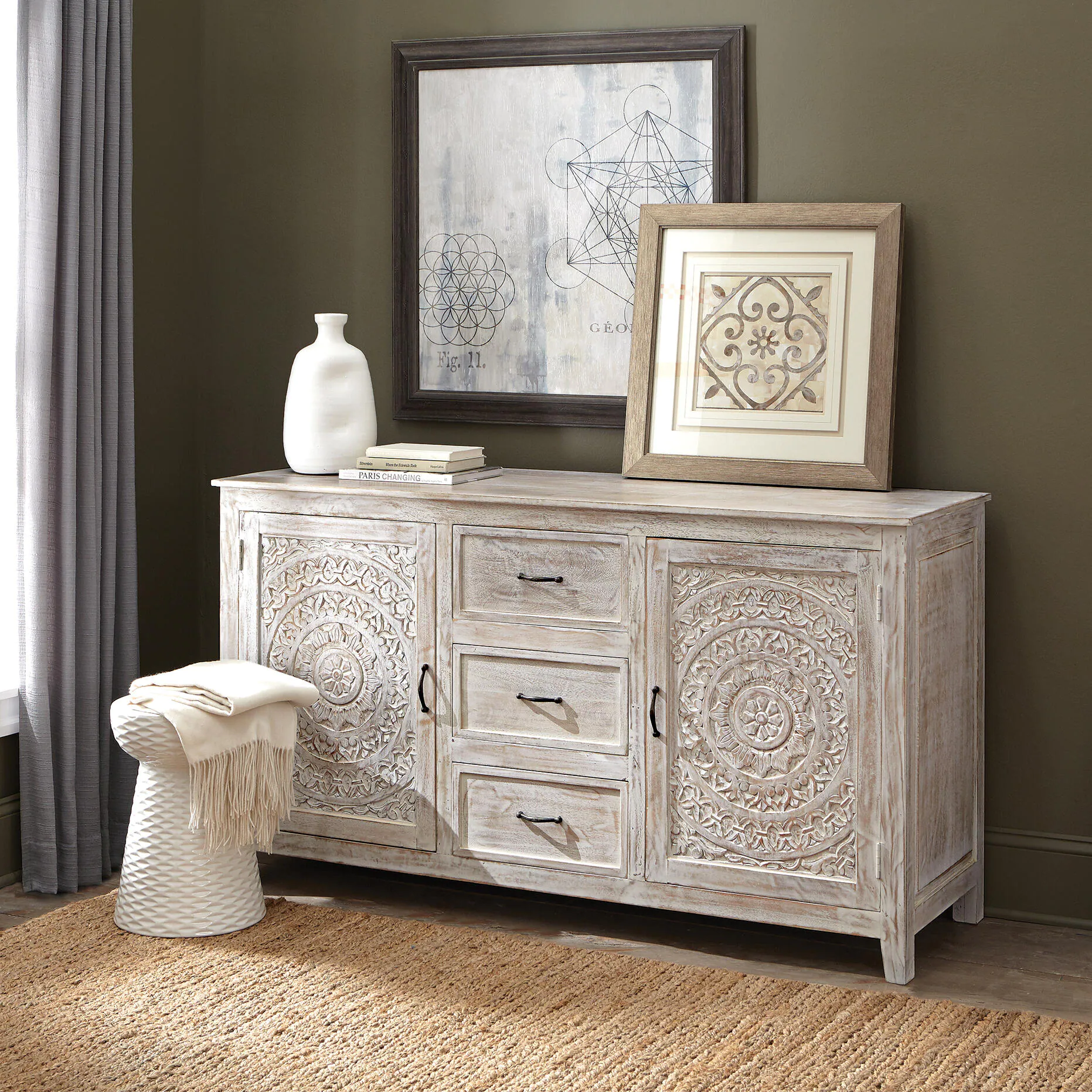 Chennai 3-Drawer White Wash Dresser