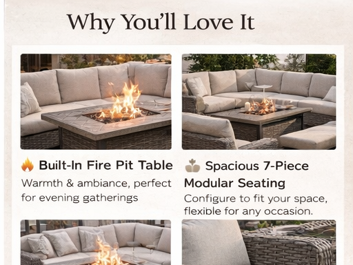 Athena 7-Piece Outdoor Sectional with Fire Pit