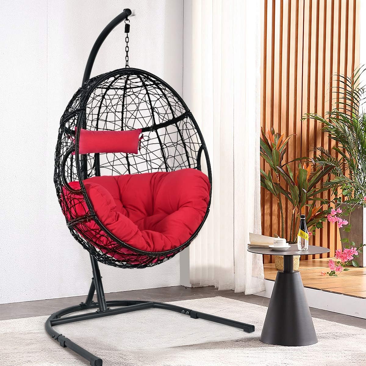 Giantex Hanging Egg Chair, 36.5-Width Oversized Swing Chair with C-Hammock Stand Set, Hammock Chair with Soft Seat Cushion & Pillow, Multifunctional Hanging Chairs for Outdoor Indoor Bedroom (Gray)